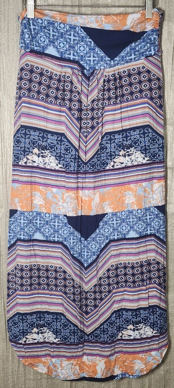 Anthropologie Maeve Coulori Jersey Maxi Skirt M Multi Stripe Ruched Vacation